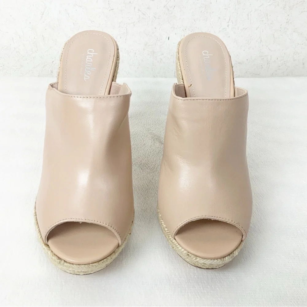 Charles David Balen Nude Espadrille Cork Wedges Size 11 Leather Summer Boho - Picture 2 of 8